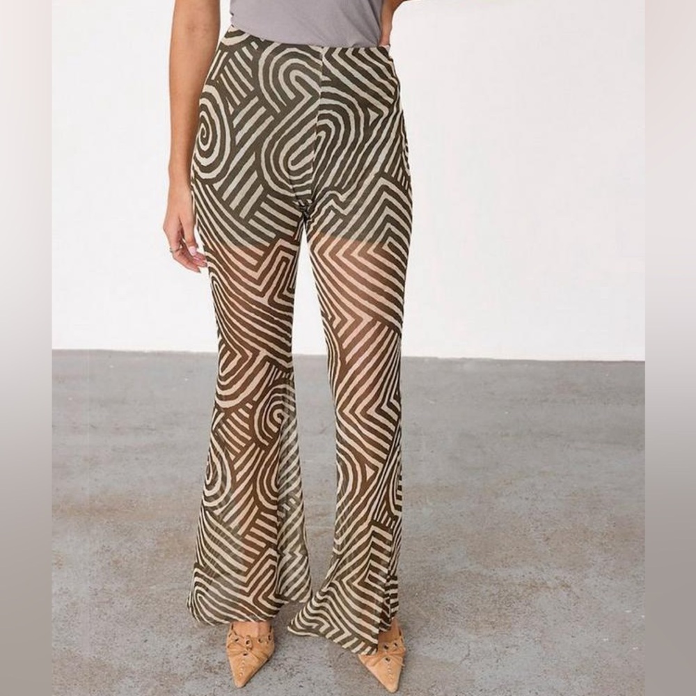 Never Fully Dressed Olive Geometric Flare Pants